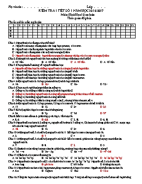 Kiểm tra 1 tiết số 1 năm học 2016 - 2017 môn Hoá học 10 cơ bản